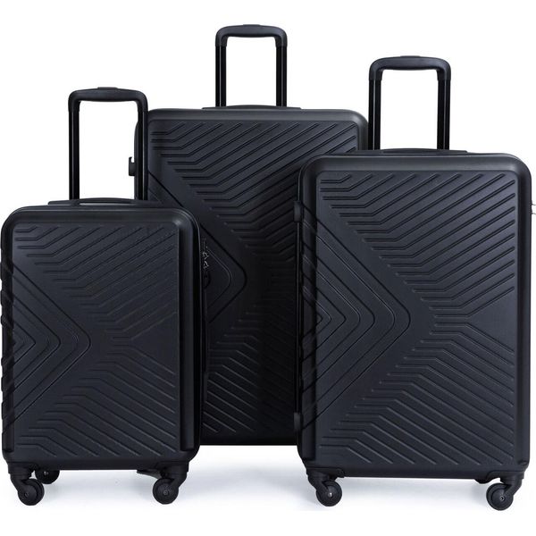 Travelhouse Bali Set Di Valigie Robuste 3 Pezzi Trolley Valigia Da Viaggio Nero Abs Guscio Duro Set Di Valigie Trolley 4 Ruote Chiusura A Combinazione Tsa-image