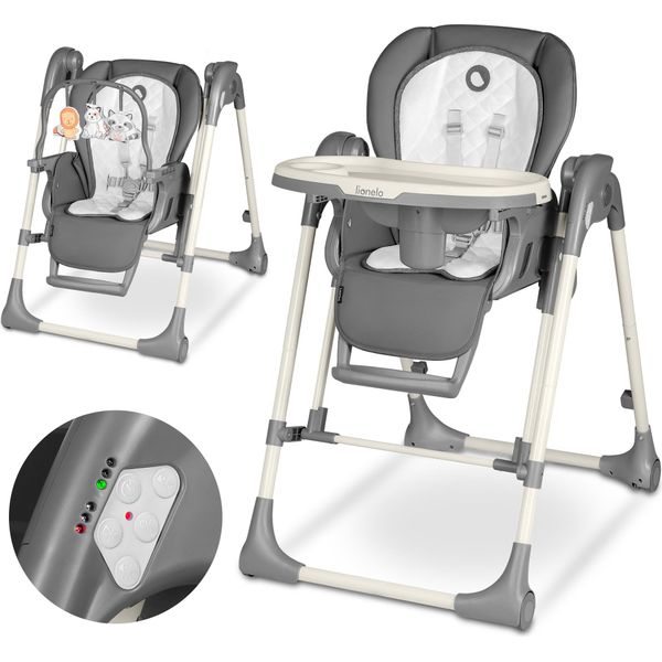 Lionelo Laurice - Seggiolone 2 In 1 Regolabile In Altezza Con Funzione Dondolo Per Bambini Da 6 A 36 Mesi - Grigio-image