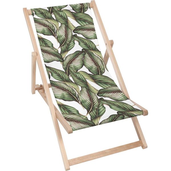 Sdraio Dreamroots Pieghevole In Legno Fino A 130 Kg, Sdraio Pieghevole Con Regolazione Dell'inclinazione Dello Schienale In 3 Fasi, Retro Tropical Leaves-image