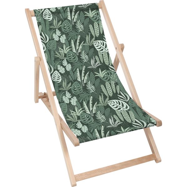 Dreamroots Sdraio Pieghevole In Legno, Fino A 130 Kg, Sdraio Pieghevole Con Regolazione Dell'inclinazione Dello Schienale In 3 Fasi, Tropical Green Leaves Palm-image