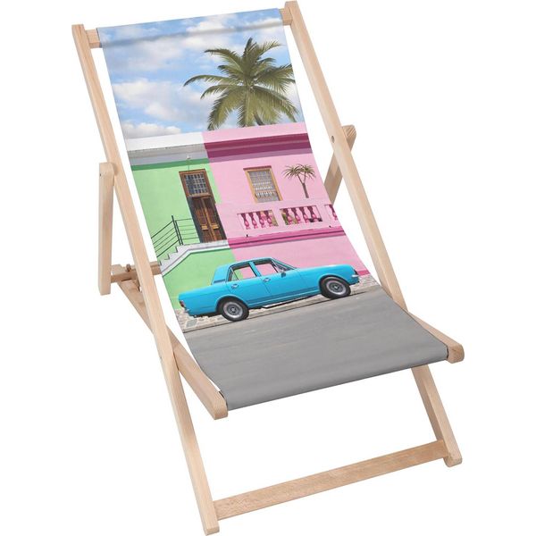 Sdraio Dreamroots Pieghevole In Legno Fino A 130 Kg, Sdraio Pieghevole Con Regolazione Dell'inclinazione Dello Schienale In 3 Fasi, Turchese Old Car-image