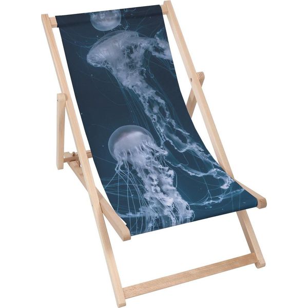Lettino Dreamroots Pieghevole In Legno, Legno Di Faggio Fino A 130 Kg, Lettino Pieghevole Con Regolazione Dell'inclinazione Dello Schienale In 3 Fasi, Jellyfish-image