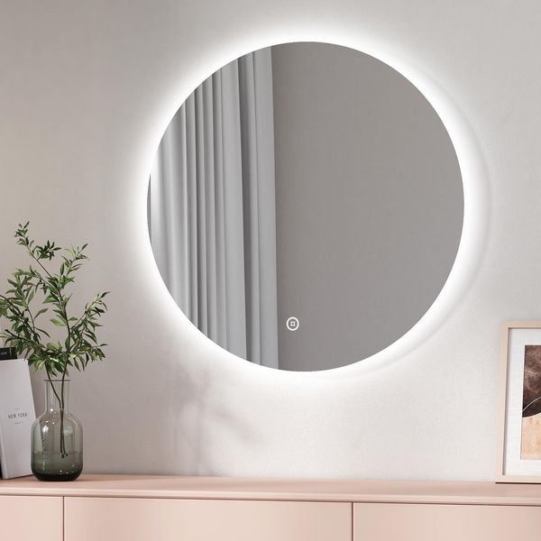 Emke Led Specchio Da Bagno Rotondo Diametro 70CM, Specchio Da Bagno Con Illuminazione Bianca Fredda, Specchio Da Parete Con Interruttore A Sfioramento-image