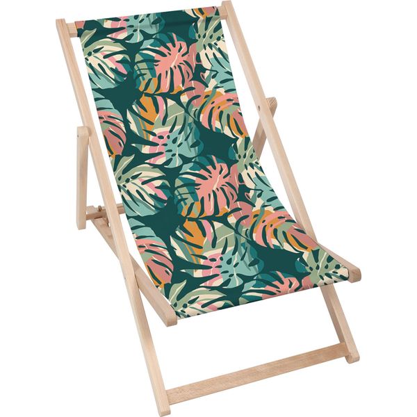 Lettino Pieghevole In Legno Dreamroots, Fino A 130 Kg, Lettino Pieghevole Con Regolazione Dell'inclinazione Dello Schienale In 3 Fasi, Tropical Abstract Leaves-image
