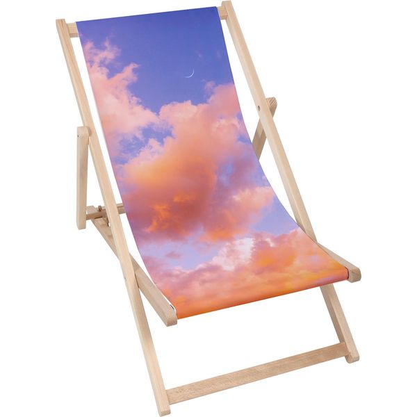Sdraio Dreamroots Pieghevole In Legno Fino A 130 Kg, Sdraio Pieghevole Con Regolazione Dell'inclinazione Dello Schienale In 3 Fasi, Colourfull Clouds-image