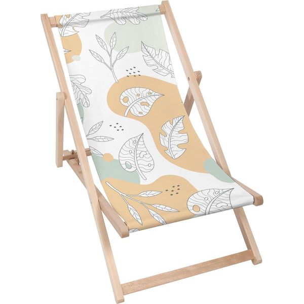Sdraio Dreamroots Pieghevole In Legno Fino A 130 Kg, Lettino Prendisole Pieghevole Con Regolazione Dell'inclinazione Dello Schienale In 3 Fasi, Foglie Lineari Tropicali-image