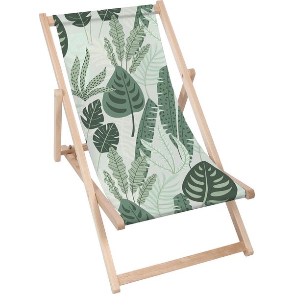 Lettino Pieghevole In Legno Dreamroots, Fino A 130 Kg, Lettino Pieghevole Con Regolazione Dell'inclinazione Dello Schienale In 3 Fasi, Tropical Mint Leaves Palm-image