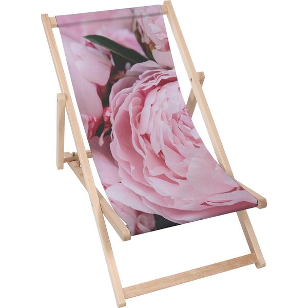 Lettino Dreamroots Pieghevole In Legno, Faggio Fino A 130 Kg Lettino Pieghevole Con Regolazione Dell'inclinazione Dello Schienale A 3 Livelli, Peonies Blossom-image