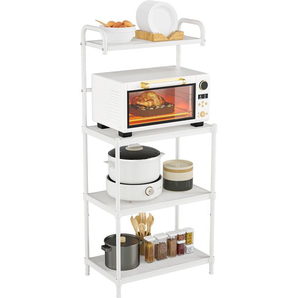 Costway Scaffale Da Cucina A 4 Livelli, Scaffale Per Microonde Con Ripiani Regolabili, Supporto Per Microonde In Metallo, Scaffale Da Cucina, Scaffale Per Microonde, Scaffale Domestico Indipendente, 59 X 34 X 136 Cm (Bianco)-image