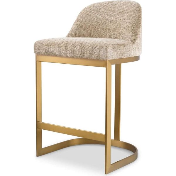 Casa Padrino Sgabello Sabbia/Ottone 53 X 48 X H. 91 Cm - Sgabello Da Bar Imbottito In Acciaio Inox - Arredo Bar - Mobili - Qualità Lusso-image