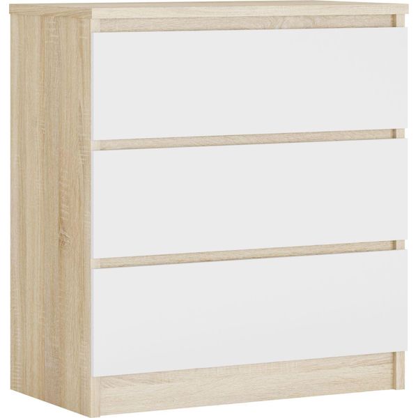 Cassettiera 3 Cassetti, Colore: Rovere Sonoma / Bianco Opaco, 78 X 70 X 39 Cm-image