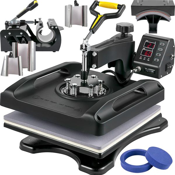Vevor 1200W Pressa Termica 8 In 1 Pressa Per Magliette, 38 X 38Cm Nero Transfer Pressa Termica-image