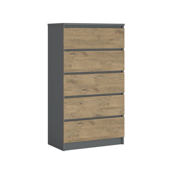 Cassettiera Con 5 Cassetti, Colore: Antracite / Rovere Lancelot, A: 70 X 125 X 39 Cm-image