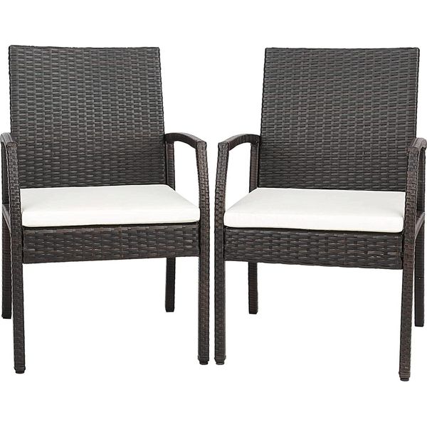 Costway Set Di 2 Sedie In Rattan, Sedia Da Giardino In Polyrattan Con Schienale E Braccioli, Sedia Da Giardino Con Cuscino, Sedia Da Balcone Sedie Da Giardino Per Terrazza Esterna Balcone Giardino-image