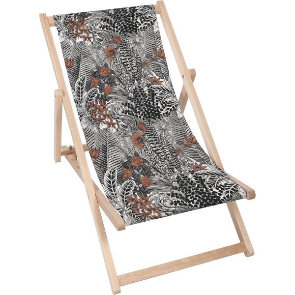 Dreamroots Sdraio Pieghevole In Legno Fino A 130 Kg, Sdraio Pieghevole Con Regolazione Dell'inclinazione Dello Schienale In 3 Fasi, Vintage Tropical-image