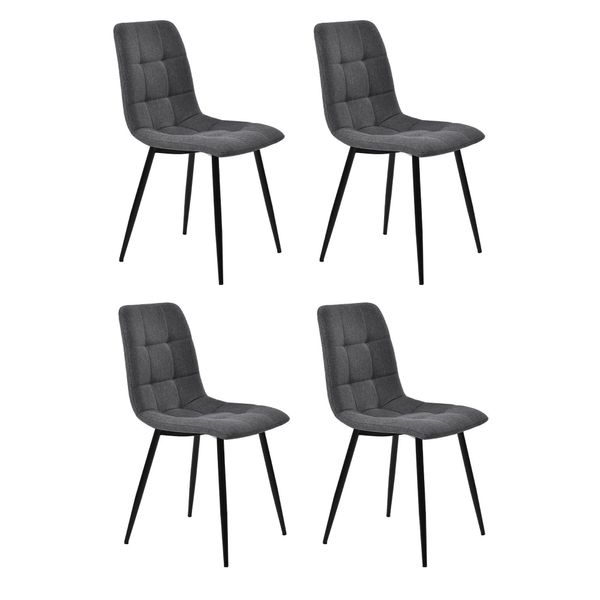 Sedie Da Cucina Fortuna Lai Con Gambe In Metallo, (Set Di 4, Con Schienale E Seduta In Lino), Sedie Imbottite-image