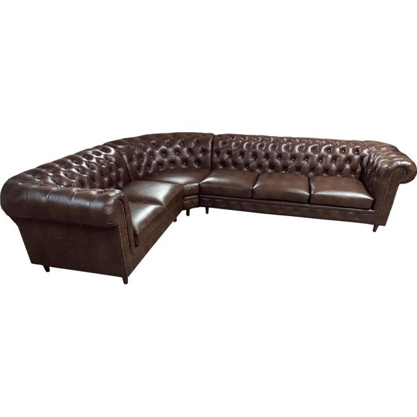 Divano Angolare Chesterfield Divano A L Marrone Set Di Mobili Divano Angolare-image