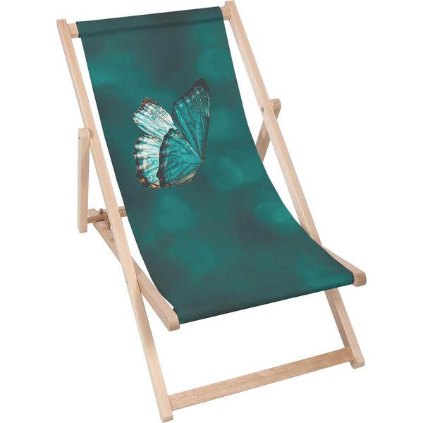 Sdraio Dreamroots Pieghevole In Legno Fino A 130 Kg, Sdraio Pieghevole Con Regolazione Dell'inclinazione Dello Schienale In 3 Fasi, Turchese Butterfly-image