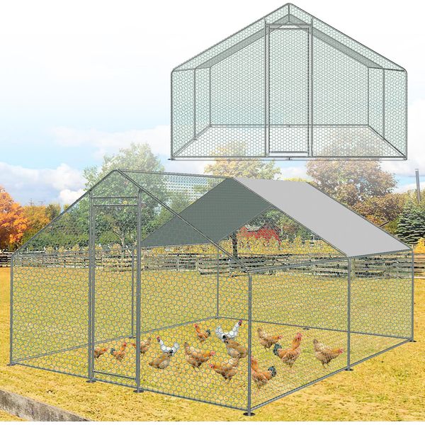 Yakimz 3X3X2M Pollaio Pollaio Galvanizzato Gabbia Per Conigli Gabbia Pollaio Tetto Pe-image