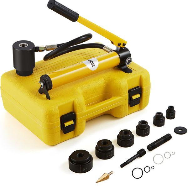 Set Di Punzoni Idraulici Vevor Per L'apertura Di Fori, Kit 10T, Strumento Di Punzonatura In Acciaio Con 6 Stampi Di Punzonatura 12,7, 19,05, 25,4, 31,75, 38,1, 50,8 Mm, Pompa Idraulica Di Punzonatura A Cilindro-image
