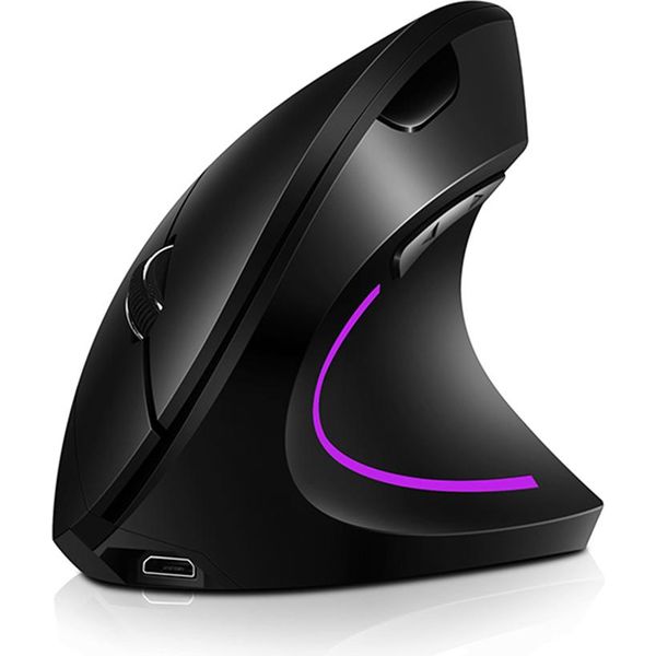 Mouse Verticale Senza Fili Da 2,4 G, Ricaricabile, Verticale, Mouse Ergonomico, 3 Livelli Dpi Regolabili, Luce Scorrevole Rgb, Plug-And-Play, Nero-image