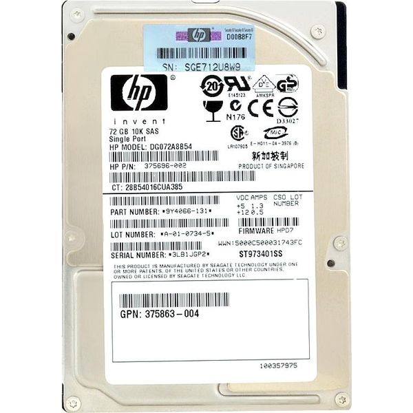Disco Rigido Hp DG072A8B54 72Gb 10000Rpm Sas 2,5'' Pollici 375696-002-image