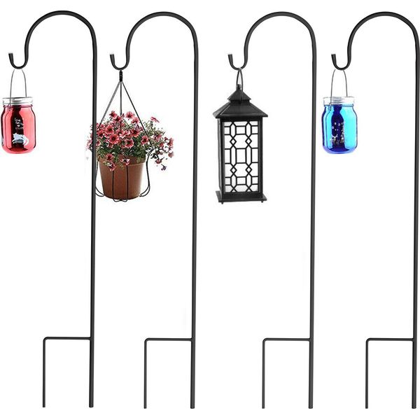 Wisfor 8 Pezzi Bastone Da Giardino Con Gancio Da Pastore, Bastone Per Lanterna Con Gancio, Bastone Per Lanterna Da 90 Cm Bastone Decorativo Per Decorazioni Per Matrimoni, Mangiatoie Per Uccelli, Luci Di Natale, Lanterne, Luci Solari, Nero-image