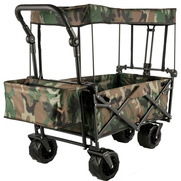 Vevor Carrello Manuale Carrello Pieghevole Con Tetto Carrello Da Trasporto Carrello Da Giardino 100 Kg Camouflage-image