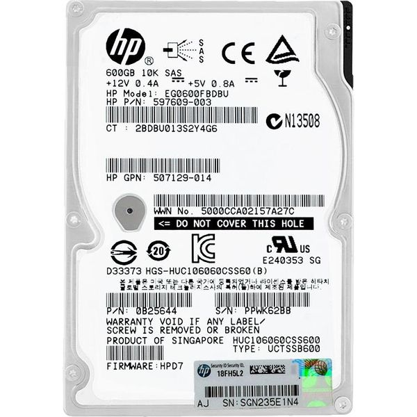 Disco Rigido Hp EG0600FBDBU 600Gb 10000Rpm Sas Ii 2,5'' Pollici 597609-003-image
