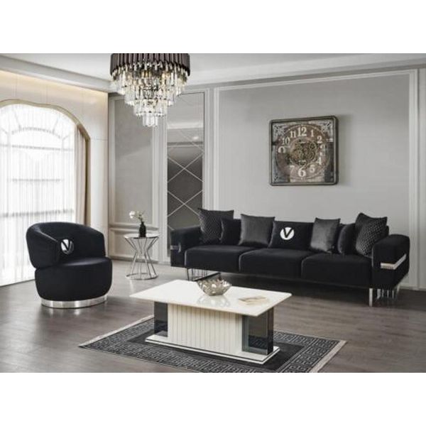 Set Da Salotto Divano Nero Poltrona Tavolino Jvmoebel-image