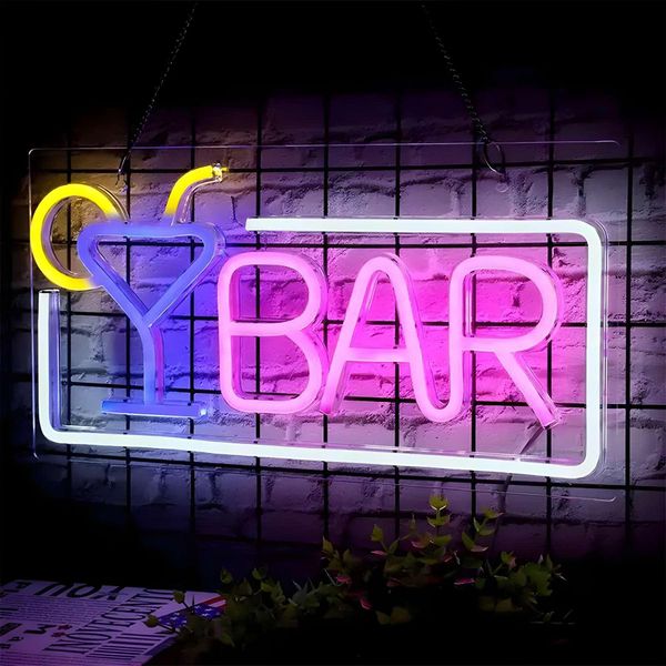 Luce Led Neon, Applique Decorativa, Bar Bianco Blu Rosa, Circa 42 X 22 X 2 Cm-image