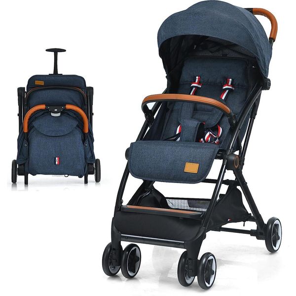 Carrozzina Costway Pieghevole Con Una Sola Mano, Passeggino Con Schienale E Poggiapiedi Regolabili E Capottina, Passeggino Da Viaggio Con Funzione Reclinabile, Cintura Di Sicurezza A 5 Punti Per Bambini Fino A 3 Anni, Capacità Di Carico 15 Kg (Blu)-image