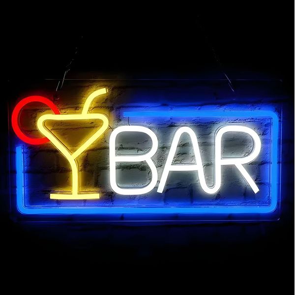 Luce Led Neon, Applique Decorativa, Bar Blu Giallo Bianco, Circa 42 X 22 X 2 Cm-image