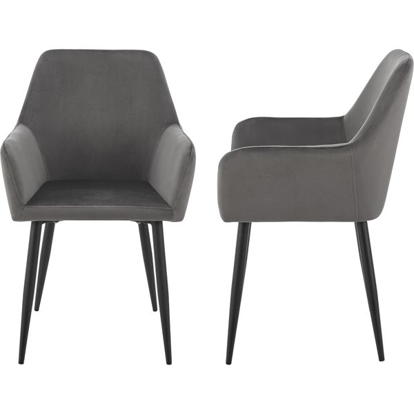Sedie Per Sala Da Pranzo 'Hollola' Set Di 2 Sedie Imbottite Con Braccioli In Velluto Grigio Scuro-image