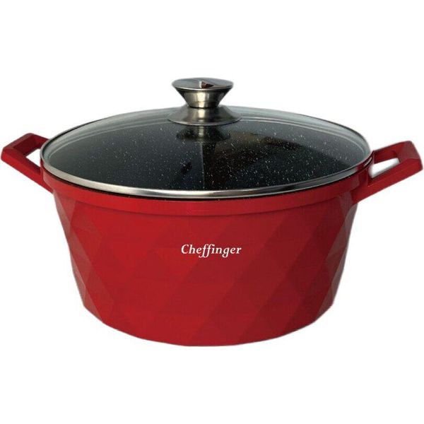 Pentola Da Cucina In Alluminio Fuso Coperchio In Vetro Ø32Cm Induzione Rivestimento In Marmo Pentola Per Zuppa Rosso-image