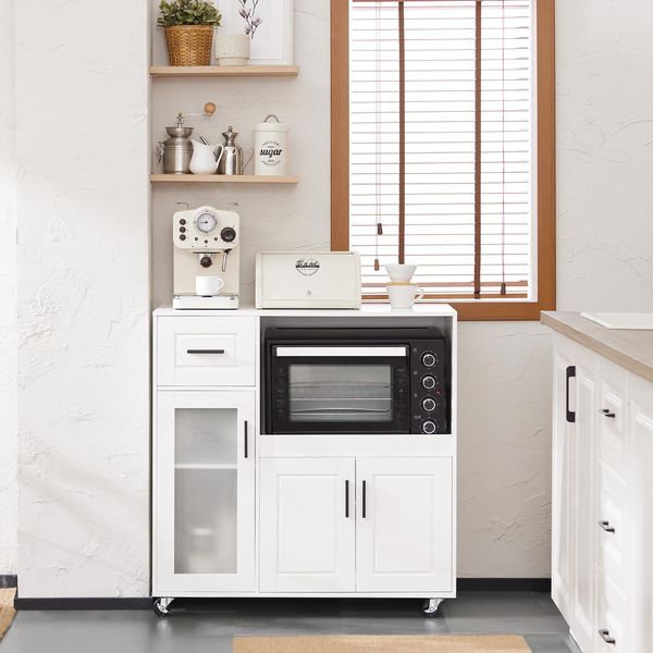 Sobuy FSB78-W Credenza Carrello Da Cucina Armadio Per Microonde Armadio Da Cucina Carrello Per Servire Carrello Bianco-image