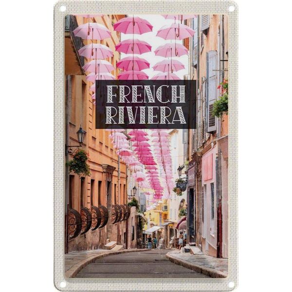 Vianmo Insegna Di Latta 18X12 Cm French Riviera Rosa Schirm Altstadt-image