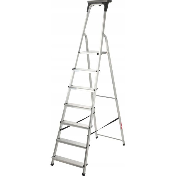 Scala In Alluminio Kadax "Vulvik"", Scaletta Pieghevole, Scaletta Fino A 125 Kg, Scala Pieghevole Con Ripiano, 7 Gradini"-image