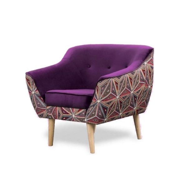 Gutto Poltrona Luxi Poltrona Viola Prugna Fial Motivo Grafico Poltrona Imbottita Scandinava Gambe In Legno Cuciture In Velluto Ad Alta Resistenza-image