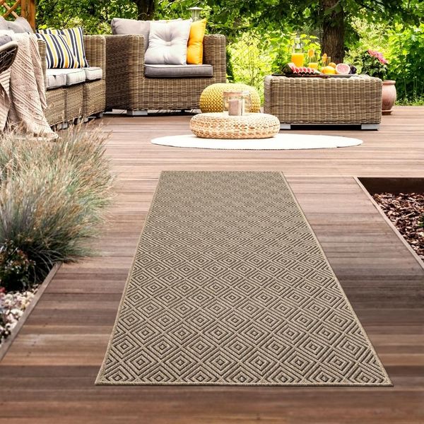 Tappeto Per Esterni Robusto E Resistente Alle Intemperie - Motivo A Rombi Beige/Nero Dimensioni - 80 X 150 Cm-image