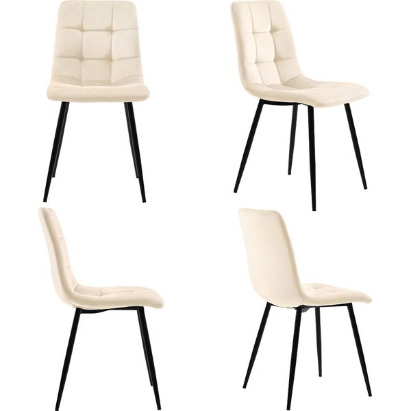 Set Di 4 Sedie Da Pranzo Imbottite Flieks, Sedie Da Cucina Con Schienale, Sedia Da Pranzo Con Rivestimento In Velluto, Beige-image
