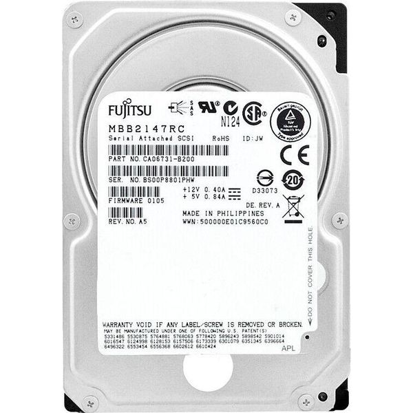 Disco Rigido Fujitsu MBB2147RC 147GB 10 000Rpm 16MB Sas 2,5'' Pollici-image