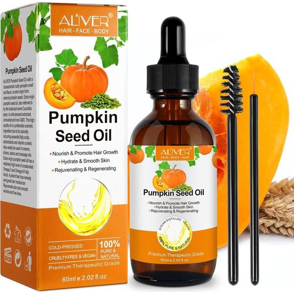 Olio Di Semi Di Zucca Crescita Dei Capelli Ciglia Barba Unghie Pelle Olio Spremuto A Freddo Biologico Vegano, 60Ml-image