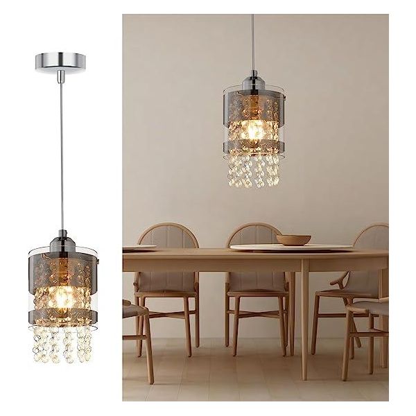 Zmh Luce A Sospensione Tavolo Da Pranzo Moderno 1 Fiamma E27 Vetro Luce A Sospensione 150CM Altezza Regolabile Cristallo Lampada A Sospensione Per Soggiorno Cucina Sala Da Pranzo Tavolo Da Pranzo-image