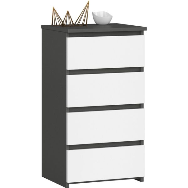 3Xcassettiera Da Salotto, Credenza Con 4 Cassetti (L:40Cm X H:74Cm X P:35Cm) In Grigio Grafite E Bianco-image