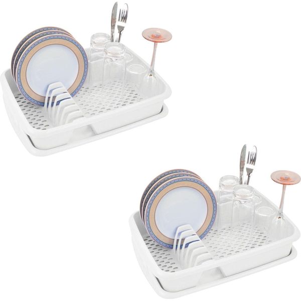 Novaliv 2X Scolapiatti White 40 X 30 Cm Incl. Vaschetta Di Raccolta - Scolapiatti Per Cucina E Piccoli Lavelli - Per Lavare Piatti E Posate - Scolapiatti Scolapiatti-image