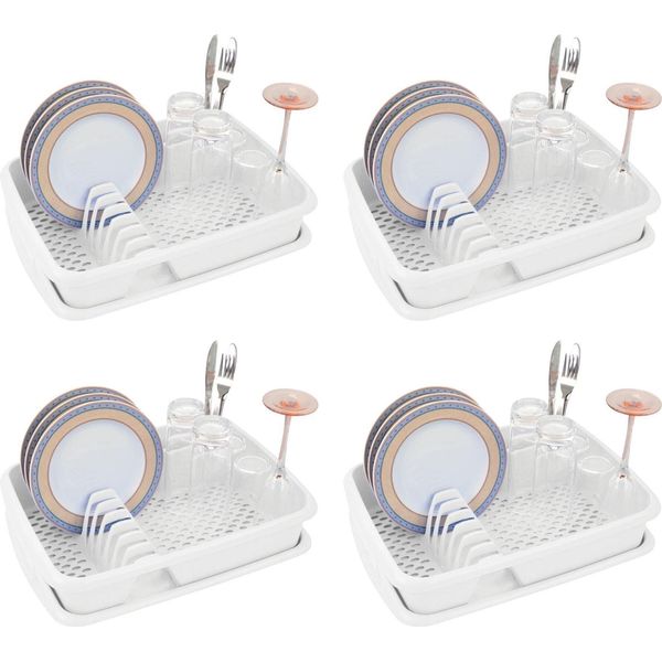 Novaliv 4X Vassoio Organizzatore Per Piatti Bianco 40 X 30 Cm - Scolapiatti - Uso Versatile Per Cucina E Lavello Piccolo - Portaposate E Stoviglie - Portapiatti Cucina-image
