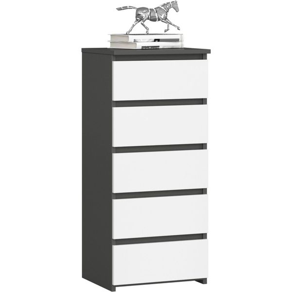 3Xcassettiera Da Salotto, Credenza Con 5 Cassetti (L:40Cm X H:92Cm X P:35Cm) In Grigio Grafite E Bianco-image