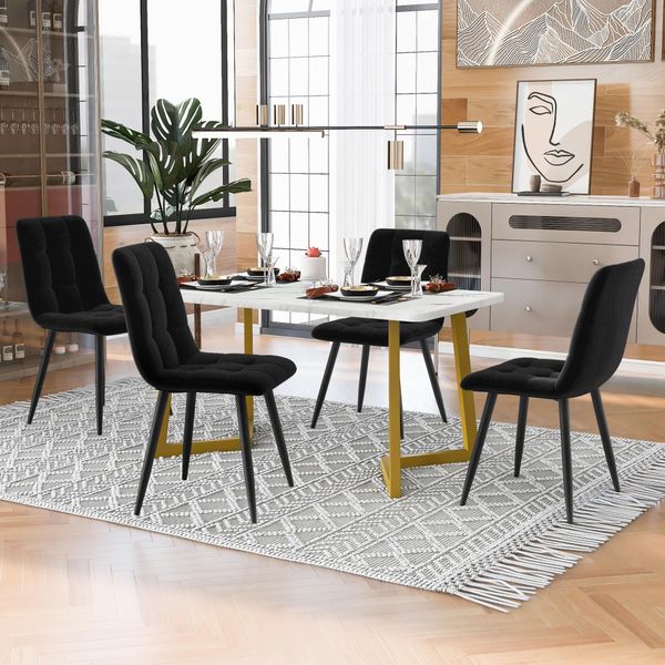 Flieks Set Da Pranzo 5 Pezzi, Tavolo Da Cucina Set Sala Da Pranzo Gruppo Di Sedute, Tavolo Da Pranzo Con 4 Sedie, Tavolo Da Pranzo Rettangolare 117X68X75Cm Con Set Di 4 Sedie Da Pranzo In Velluto, Nero-image