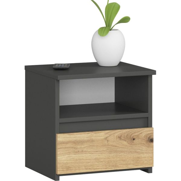 Cassettiera, Credenza, Comodino Con 1 Cassetto E 1 Ripiano (L:40 Cm X H:40 Cm X P:35 Cm) In Grigio Grafite E Rovere Artigianale-image